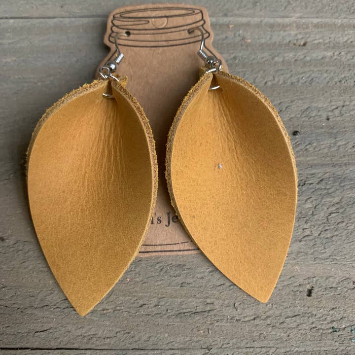 Rustic Mustard Nubuck Leather Earrings for wholesale by Jill's Jewels
