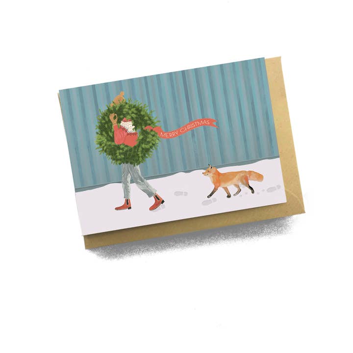 Julekort med julemotiv af ræv for engroshandel hos Lykkefund Paper