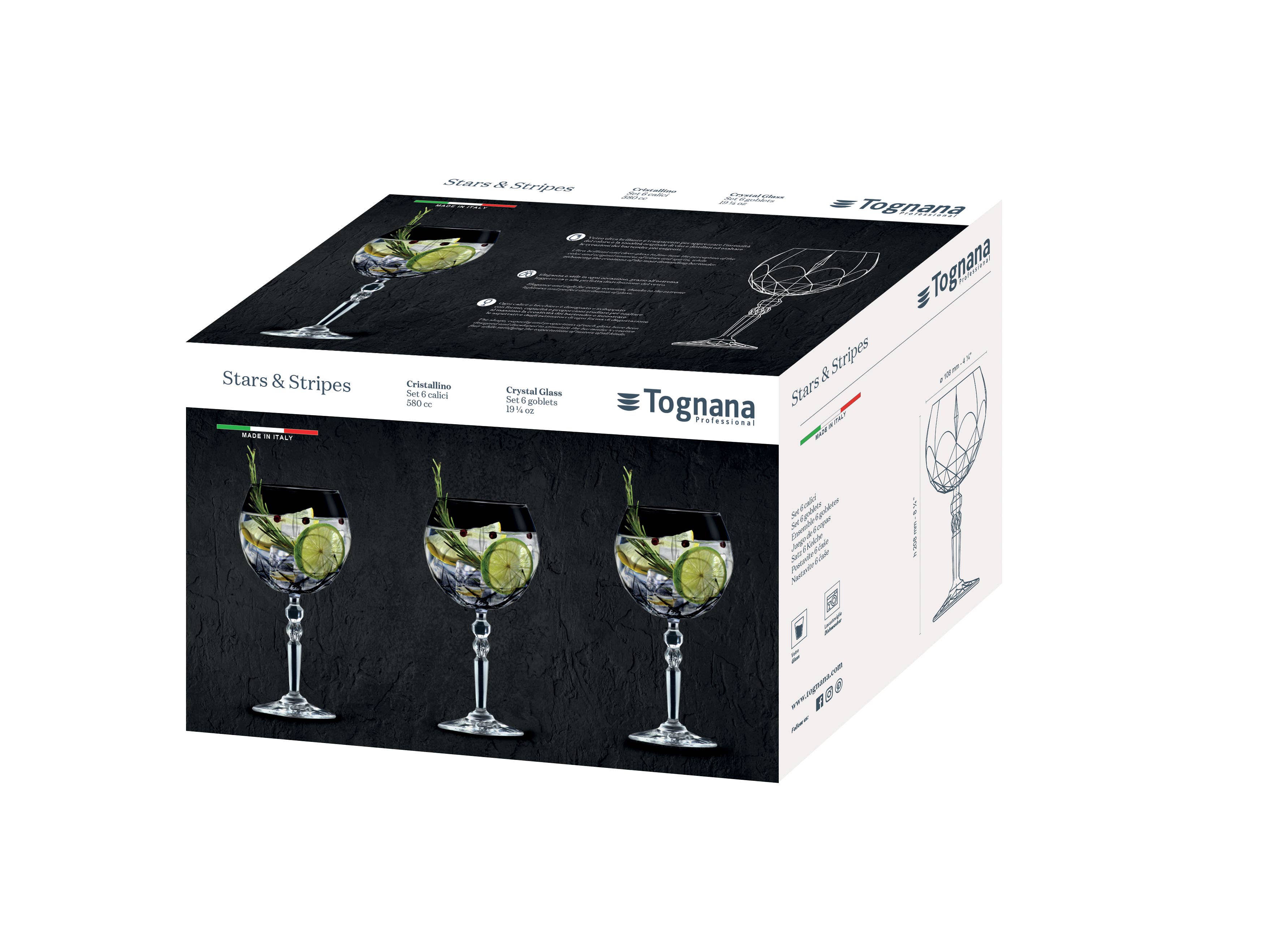 Tognana - Wholesale Cocktail/Liquor Glass - Set of 6 Gin Tonic Glasses Stars&stri Transparent2