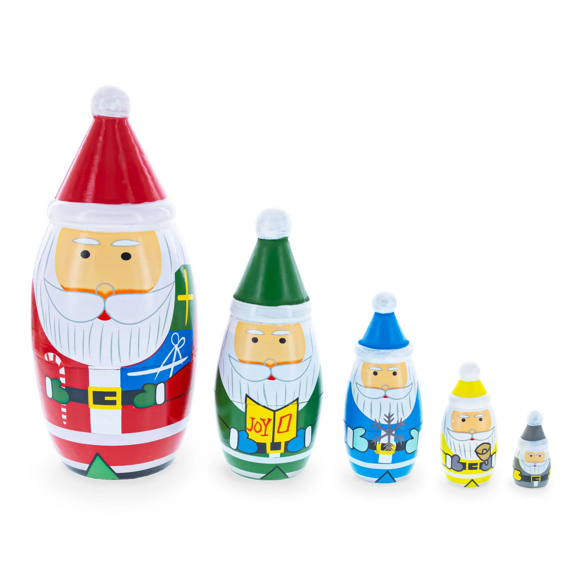 BestPysanky - Wholesale Christmas Decoration - 5 Multicolor Santa with Gifts Wooden Nesting Dolls0