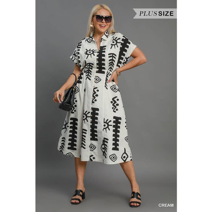 BNS - Wholesale Dress - Women's - PLUS Abstract Print Elastic Waist Midi Dress