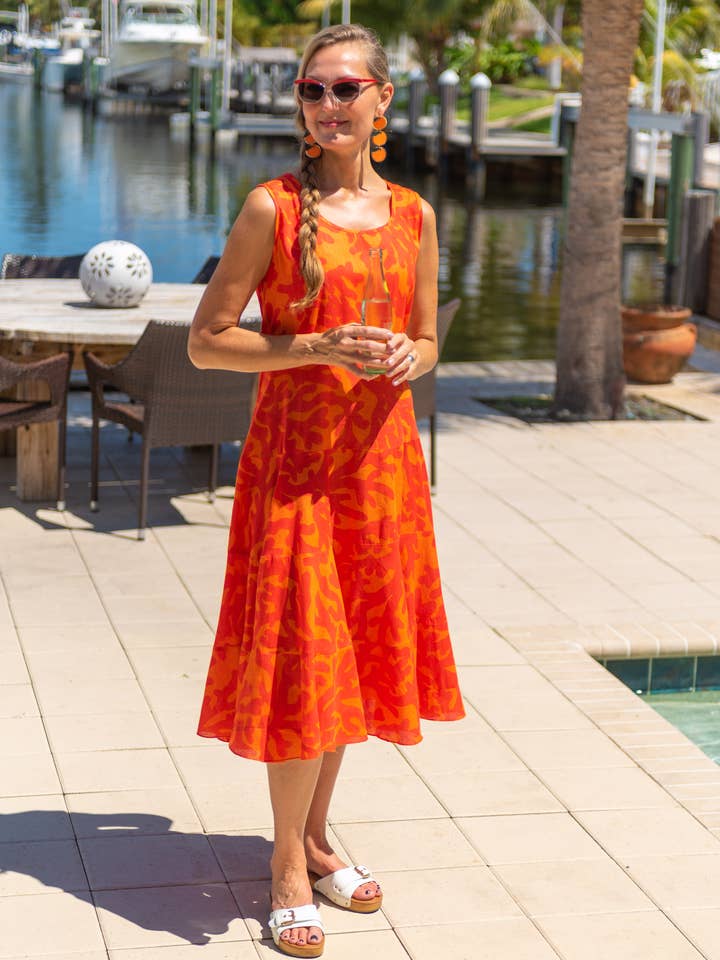 Orange Koral Lang Tank Kjole for engroshandel hos KikiSol