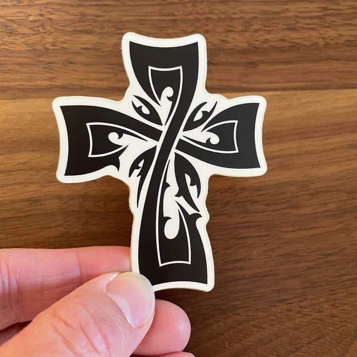 tribal art cross 3" vinyl sticker for wholesale by KM Art and Design