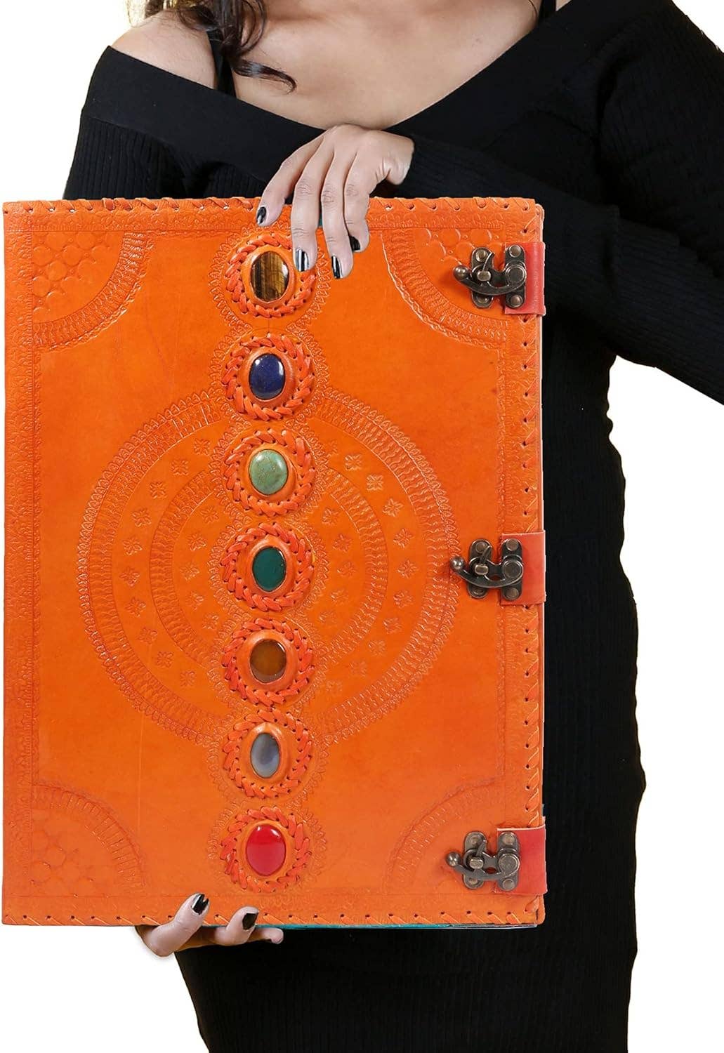 Tuzech Leather - Wholesale Journal/Diary - Seven Chakra Leather Journal – Handmade Embossed Diary 13"35