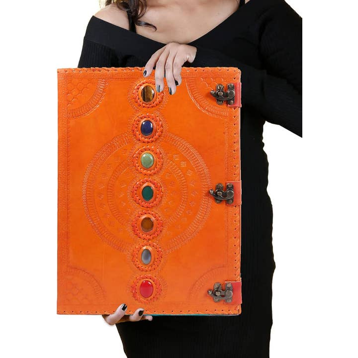 Tuzech Leather - Wholesale Journal/Diary - Seven Chakra Leather Journal – Handmade Embossed Diary 13"35