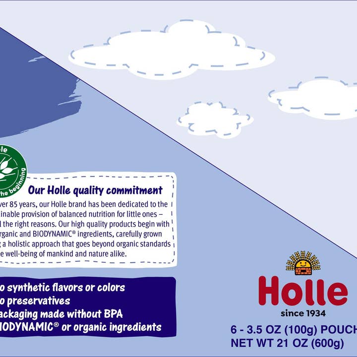 Holle USA - Wholesale Baby Food - Holle Baby Food Pouches - Organic Fruit & Grain Puree - Blue Bird