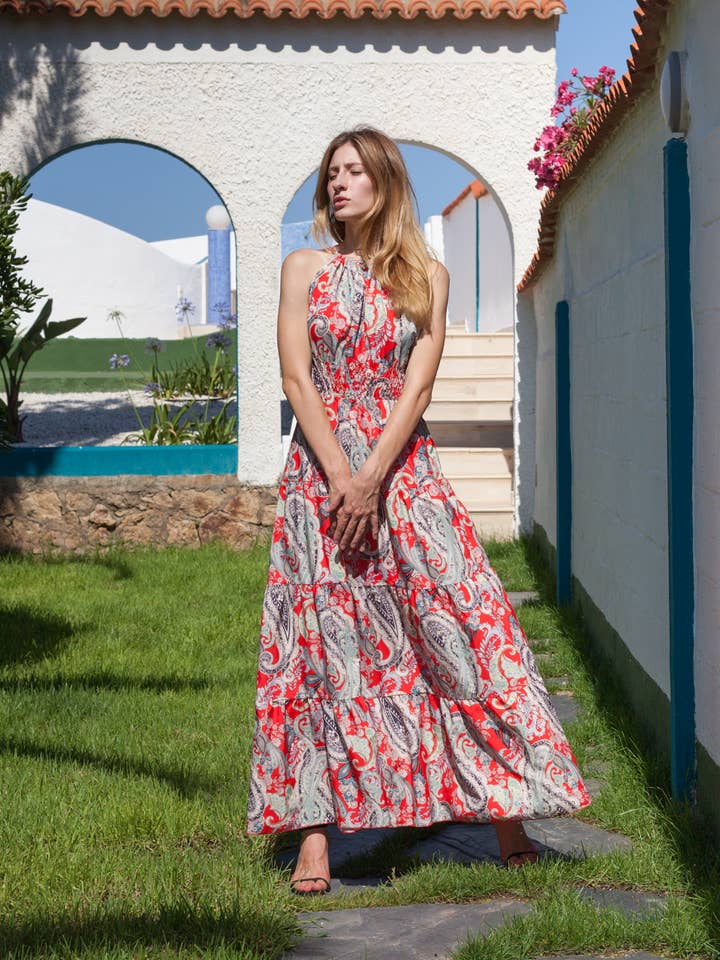 CHLOE SOMMAR LÅNG KLÄNNING MED BLOMTRYCK för wholesale av SOHUMAN