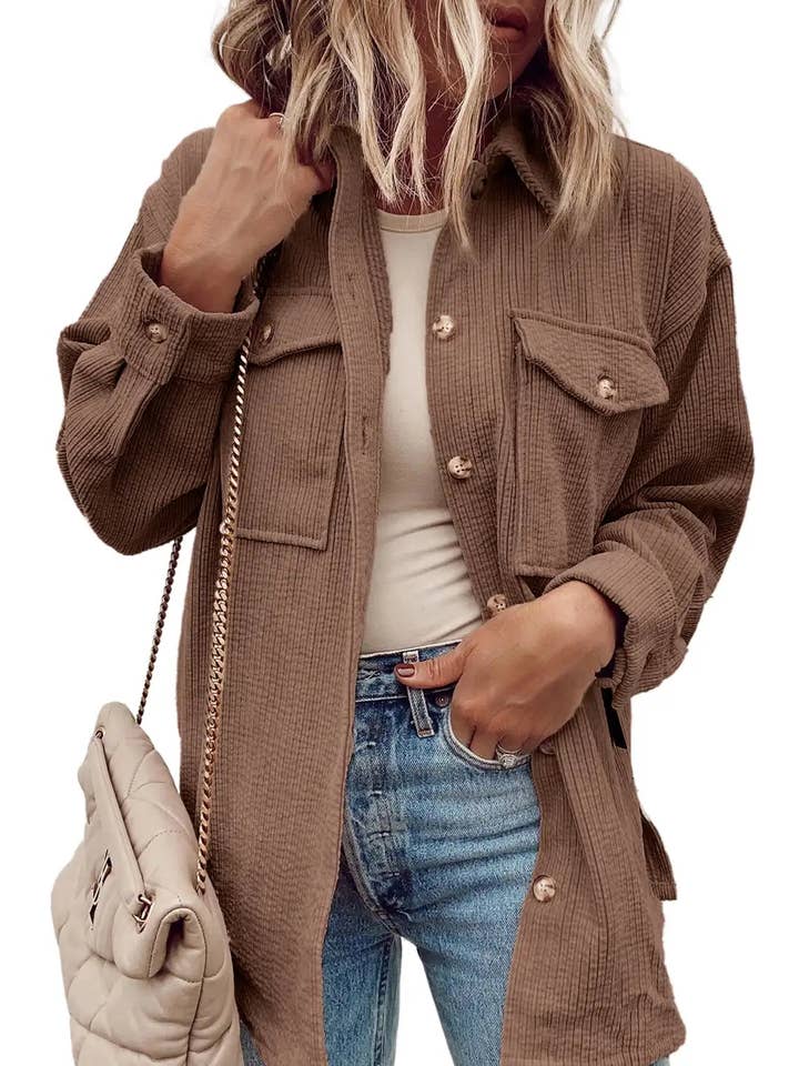StyleGalX - Wholesale Shirt Jacket/Shacket - Women's - chestnut corduroy button up shacket1