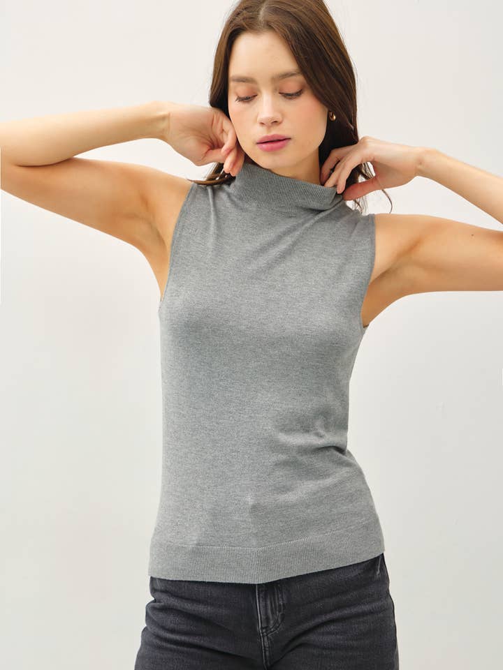 LIGHTWEIGHT MOCK NECK SLEEVELESS SWEATER for wholesale by Be Cool