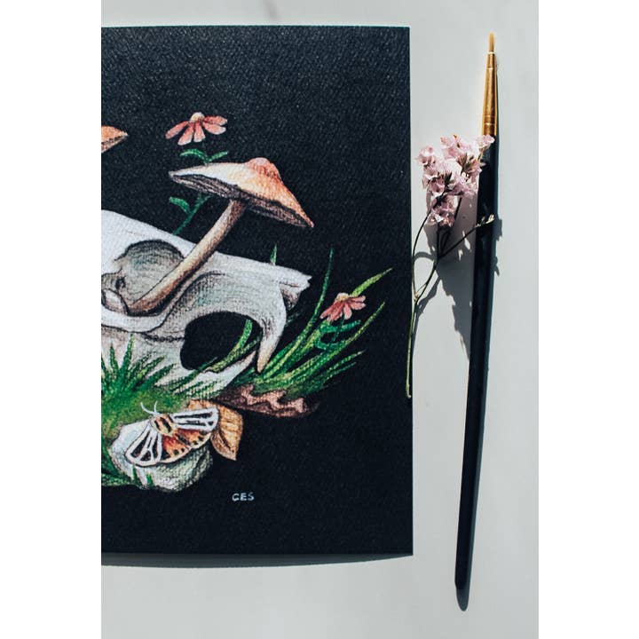 Motif de cèpes de mélèze et de crâne d'écureuil pour la vente par Brevity Art