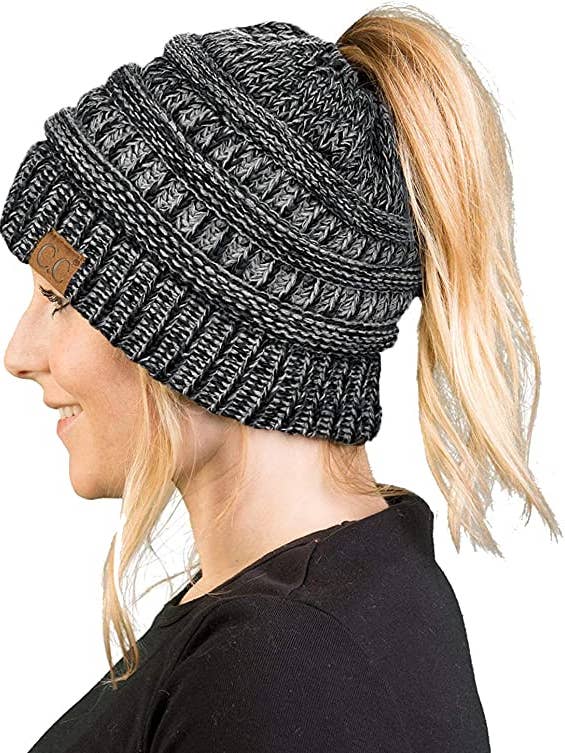 BeanieTail Messy Bun Beanie, Schwarz/Grau-Mix für den Großhandel von Funky Junque