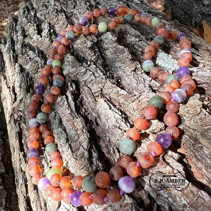 R.B. Amber Jewelry - Wholesale Pet Collar - Cat/Dog - Pet | Green Jade + Raw Cognac Amber Collar
