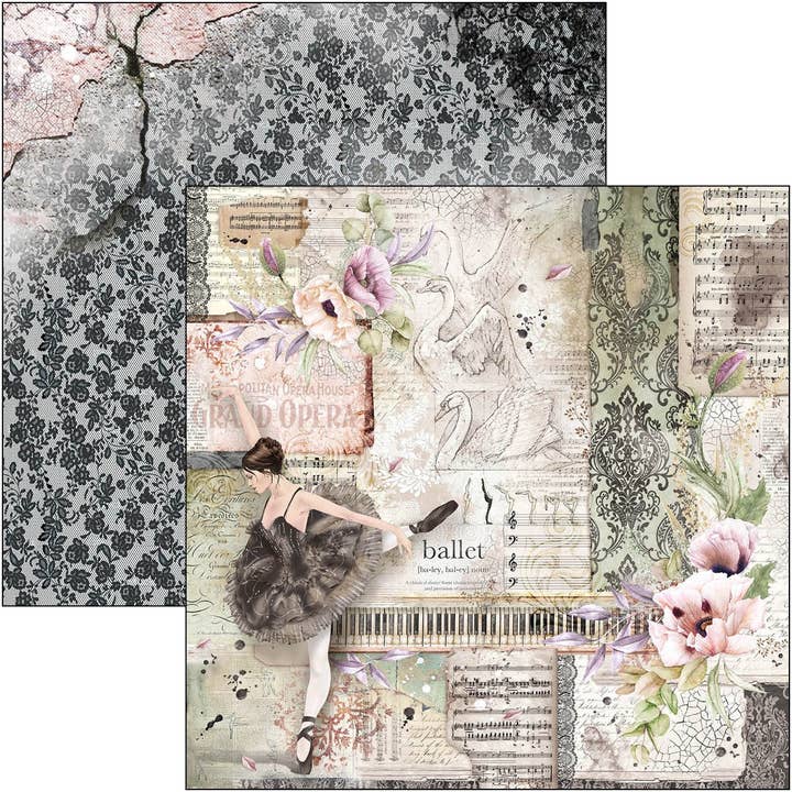 Ecstasy Crafts Distributing - Wholesale Scrapbook - Ciao Bella Cygne Noir Paper Pad 12x12 12/Pkg9