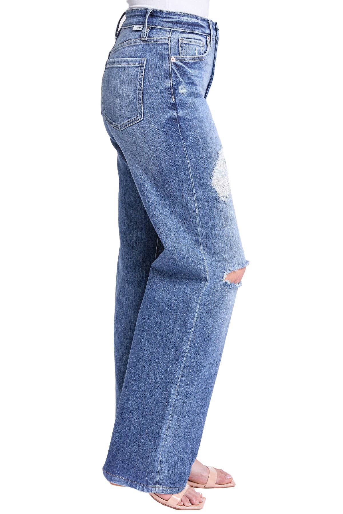 Ripped Medium Wash Jean large taille haute déchiré Hailey en vente sur Faire2