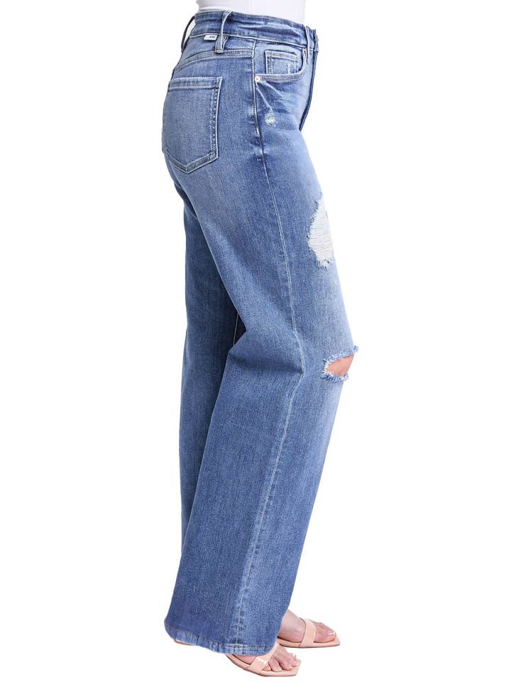 Ripped Medium Wash Jean large taille haute déchiré Hailey en vente sur Faire2