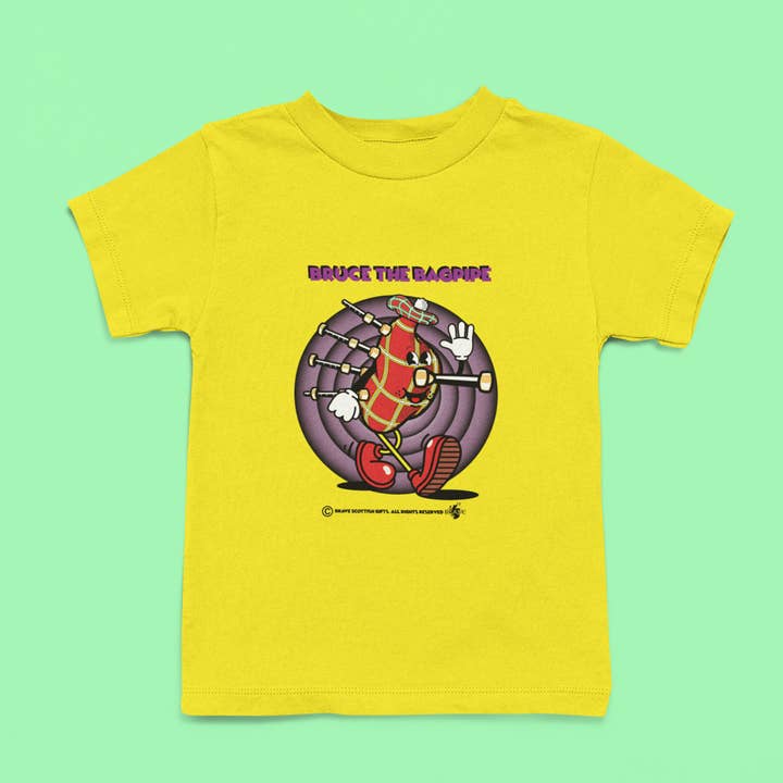 Bruce the Bagpipe - BARN T-shirt för wholesale av Brave Scottish Gifts