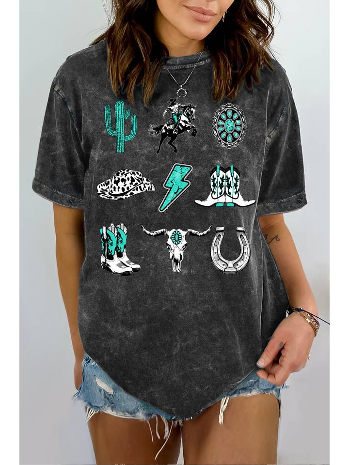 BouTeeQue Closet - Wholesale Screen printed t-shirt – Women′s - BT2030 MT TURQUOISE WILD N WEST Mineral Wash Tee