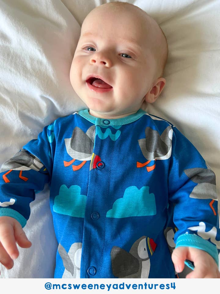 Organic Puffin Print Sleepsuit for wholesale by Toby Tiger