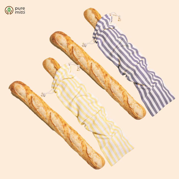 Pure Mitti - Wholesale Food Storage Wrap/Bag - 100% Cotton Linen Baguette Bread Bag Gray