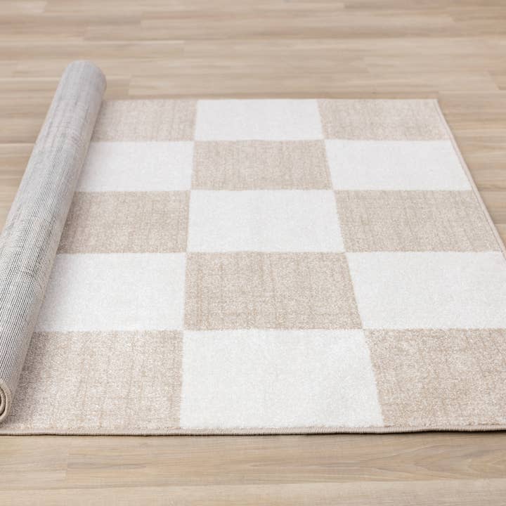 Century Cream Beige Checkerboard Pet-Friendly Area Rug for wholesale on Faire7