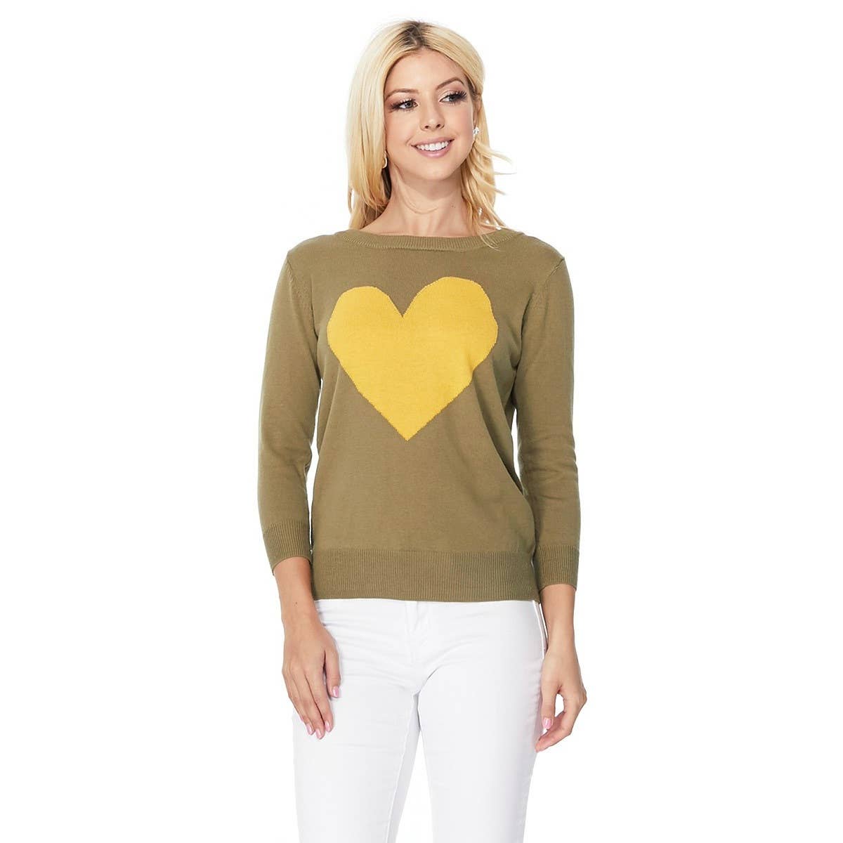 Mak – wholesale Pullovertröja - Dam – Heart Chenille Crewneck 3/4 ärm tröja MK35954