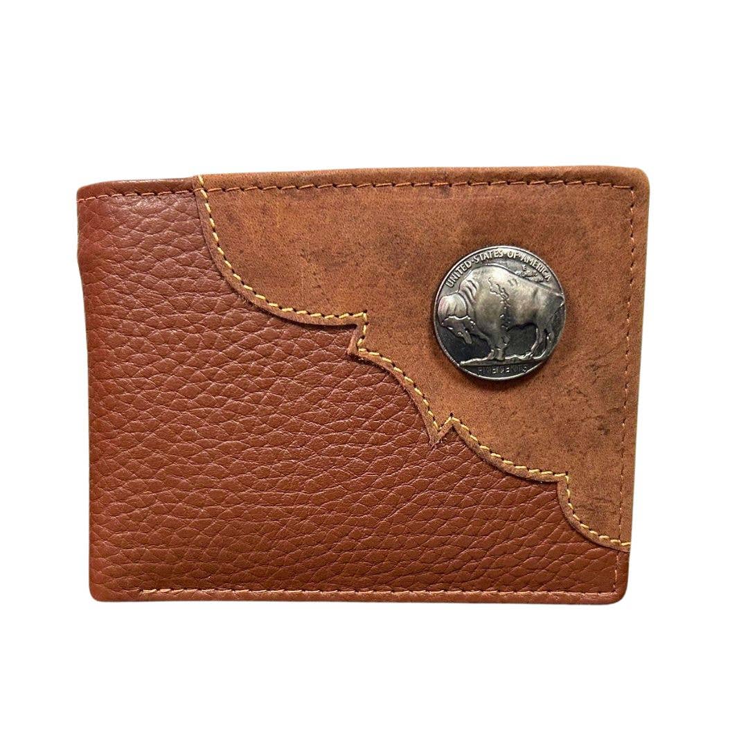 Leather Impressions Inc - Wholesale Wallet - Men's - Mixed Media Two Tone Bifold Rodeo Wallet w/ Medallion AB191713