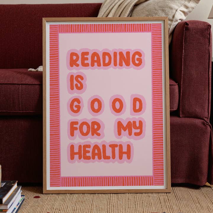 Leer es bueno para mi salud Impresión de libro dibujado a mano para venta al por mayor de Pink Giraffe Print Co