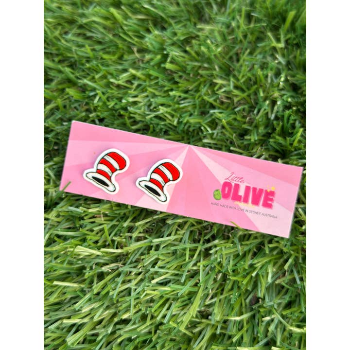 Little Olive Creates - Wholesale Stud/post earrings - Whimsical Cat in the Hat Stud Earrings – Fun Dr. Seuss-Inspired Jewelry for Book Lovers & Teachers1