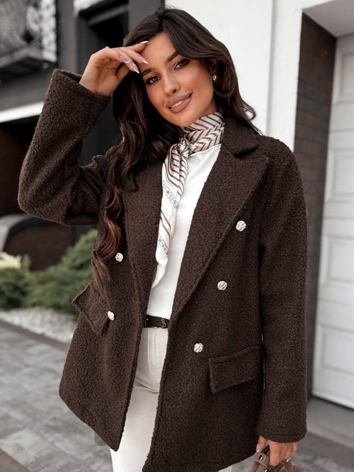 Arla Bouclé Blend Blazer Coat-Dark Brown for wholesale by Catwalk Wholesale