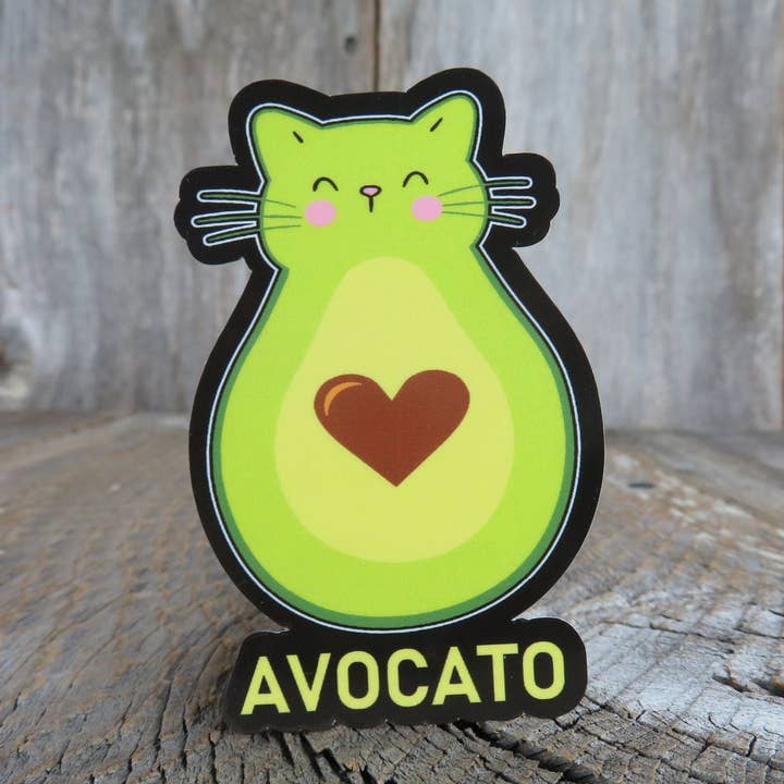 AvoCaTo Cat Sticker Funny Avocado Shaped Full Color Waterproof Cat Lover Humor Sticker for wholesale by Kirk's Krafts