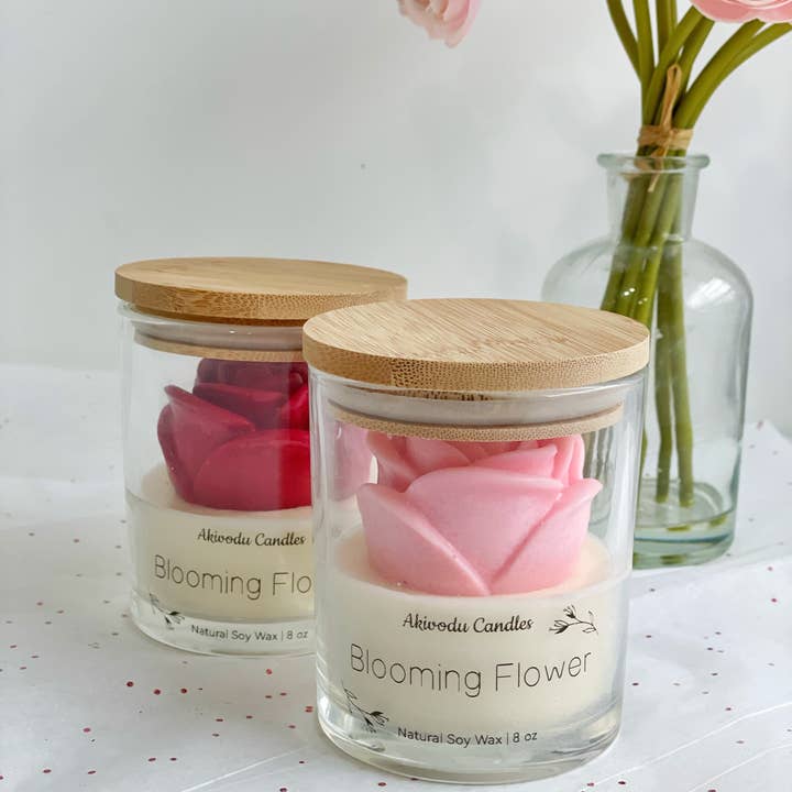 Akivodu Candles – wholesale Novelty candle – Blooming Rose Candle 8 oz - Multi-color, floral scent4