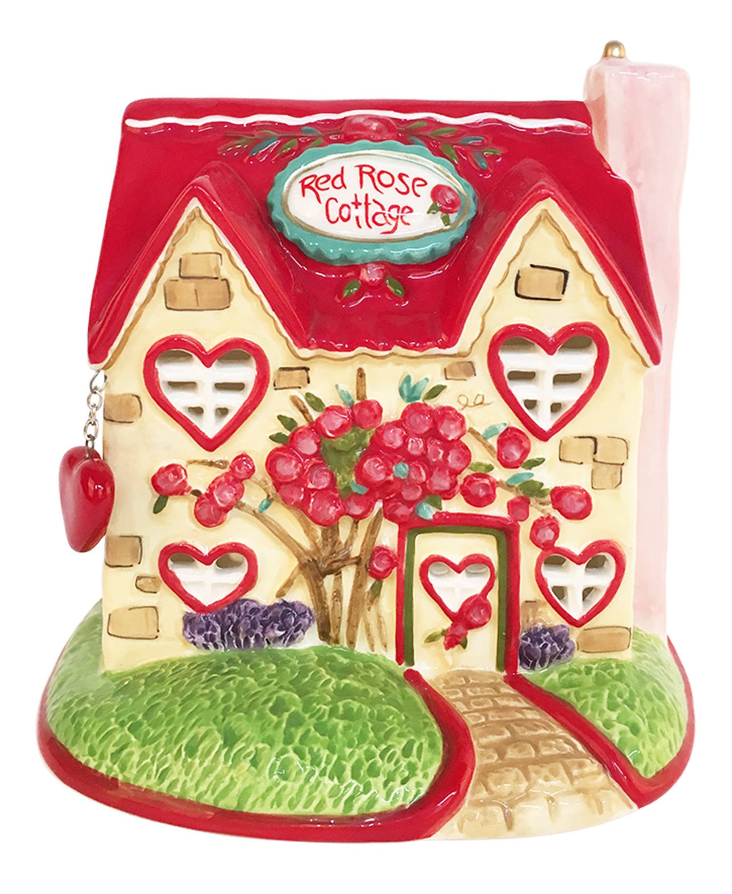 Blue Sky Clayworks - Wholesale Candle holder - RED ROSE COTTAGE SMALL CANDLE HOUSE