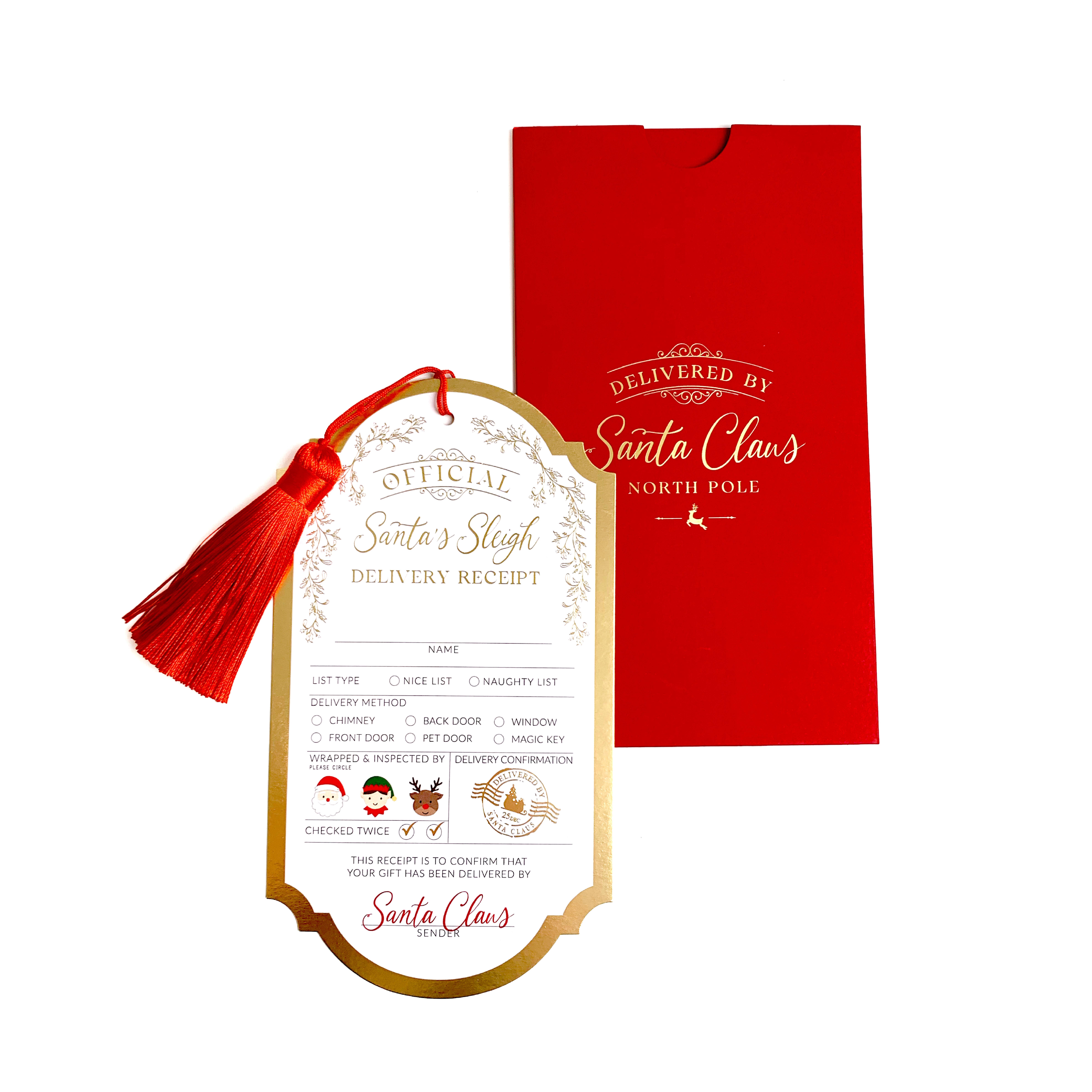 Black Bow Studio – wholesale Gift tag – Santa's Sleigh Delivery Receipt Christmas Gift Tag0