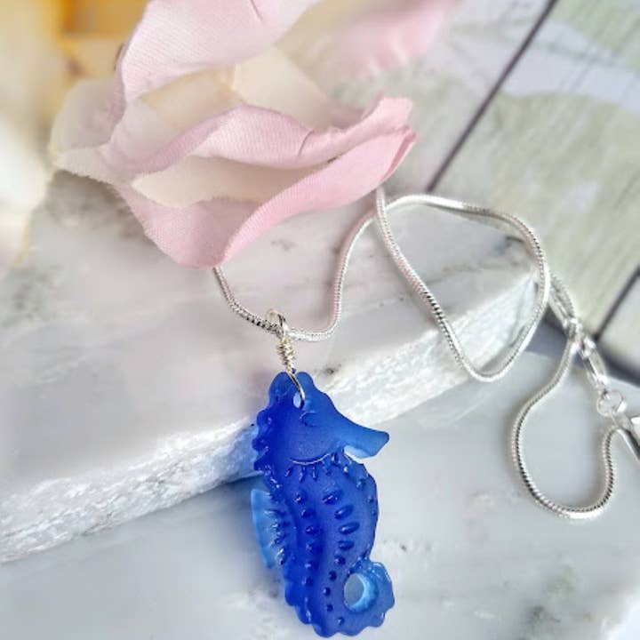 Bad Apple Designs - Wholesale Pendant/Charm Necklace - Ocean-Inspired Seahorse Sea Glass Necklace Handmade3