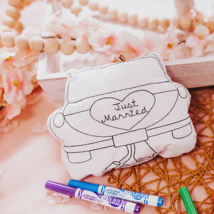 Honeymoon Car Wedding Coloring Activity for Kids for wholesale by Tiny Owls Gift Co.