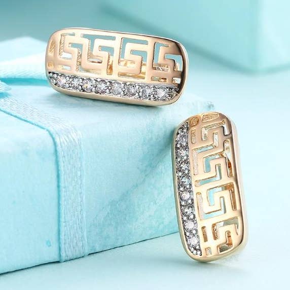 Laser Cut Austrian Crystal Huggie Hoop Earrings 18K Gold for wholesale by Golden NYC Jewelry