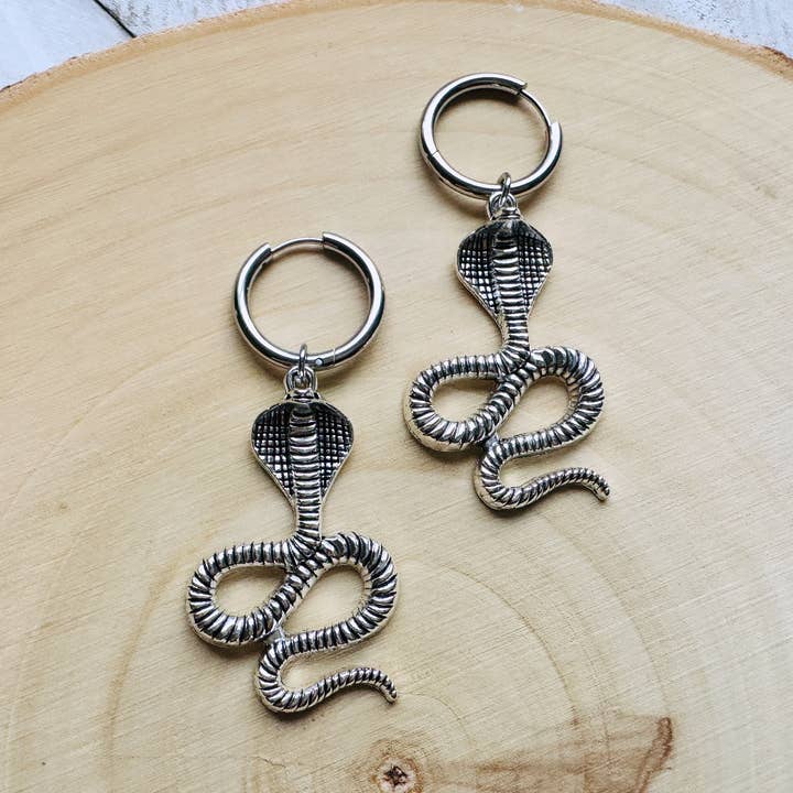 Pendientes de aro abrazador de serpiente góticos punk plateados estilo bruja para venta al por mayor de Same Sunset Design