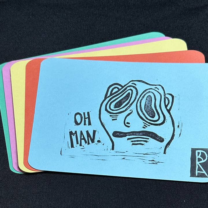 "Oh Man" Lino Print for wholesale by Matchai Designs