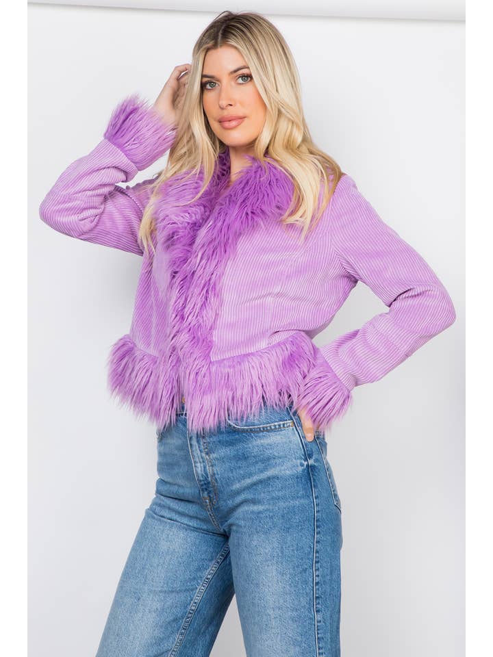 26 International - Wholesale Jacket - Women's - Faux Fur Trim Corduroy Jacket4