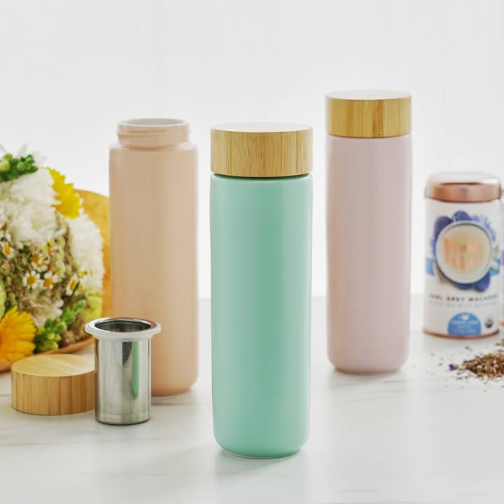 Pinky Up - Wholesale Insulated Mug/Tumbler - Tatyana™ Ceramic Travel Mug with Infuser in Turquoise4