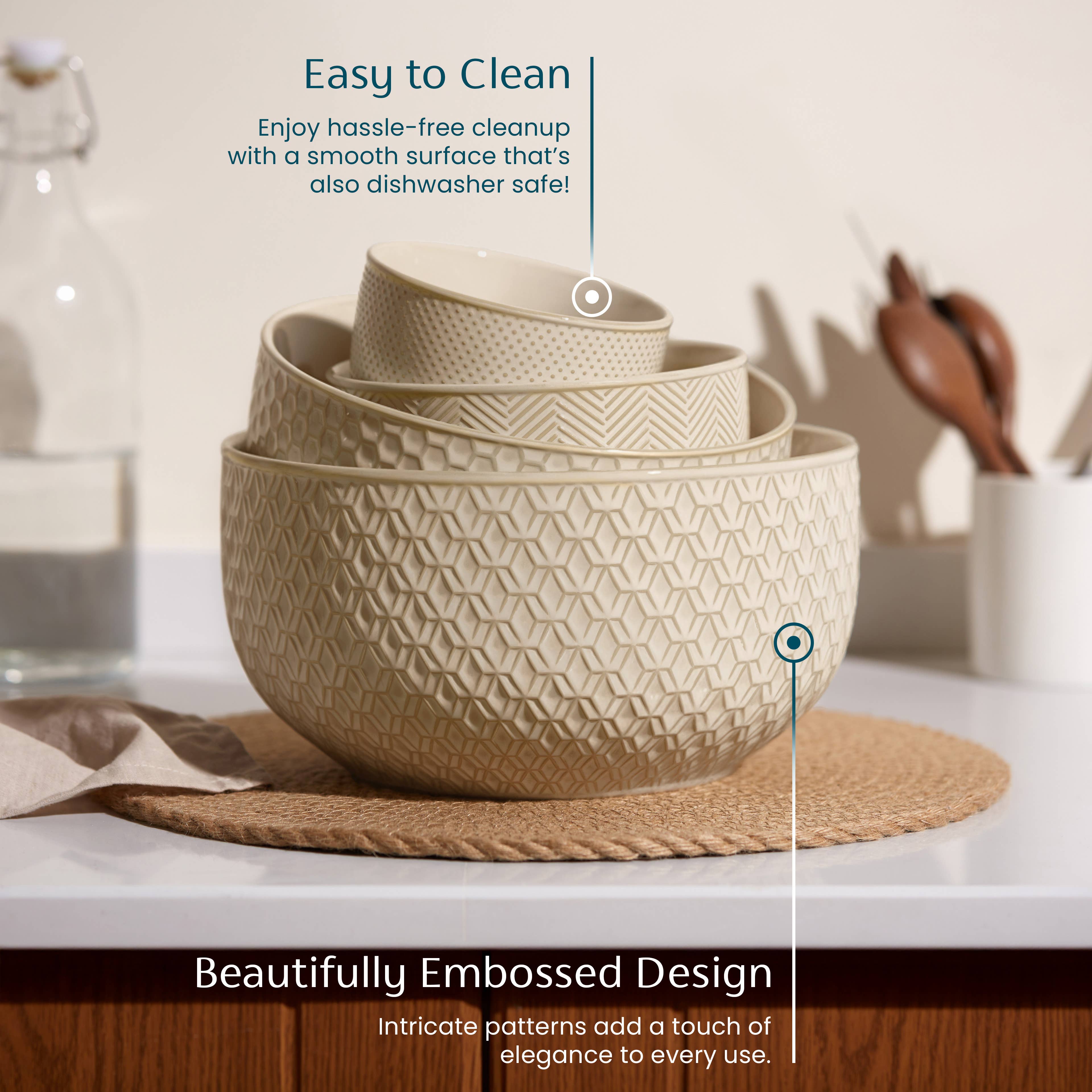 Kook - Wholesale Serve Bowl - Kook Ceramic Nesting Bowls, 20/44/98/145 oz, Ivory, Set of 49