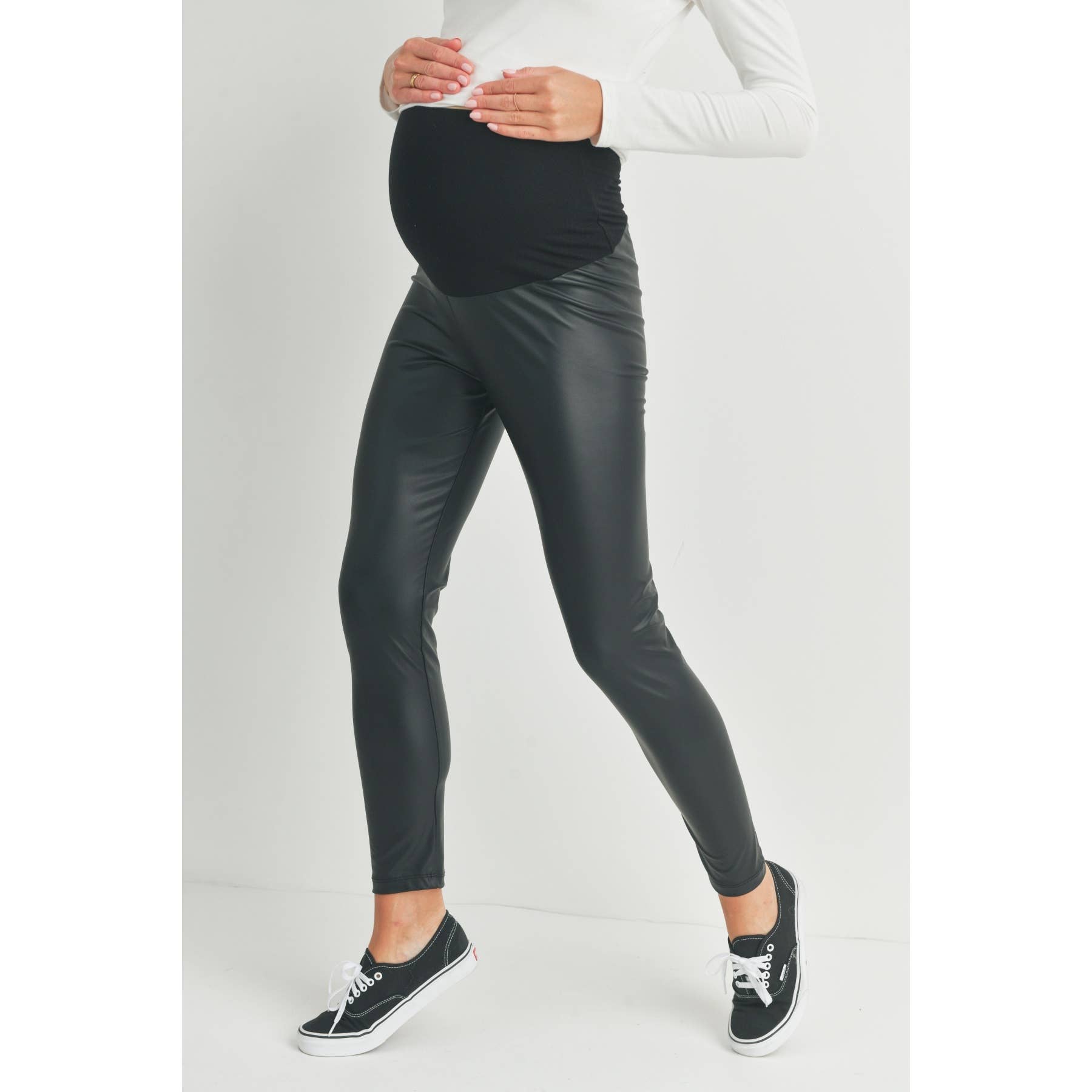 Black Faux Leather Maternity Leggings for wholesale on Faire4