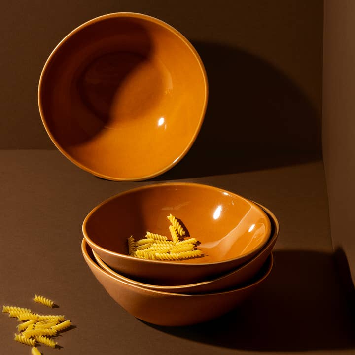 GHARYAN Stoneware & Olive Wood Tableware | Ships from USA - Wholesale Bowl - Handmade Stoneware Soup Plate | Dadasi 7.9"12