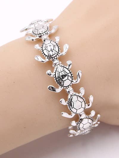 0011 PREMIERE – wholesale Berlockarmband – FR5851 Antik silversköldpadda Sea Life Metal Stretcharmband1