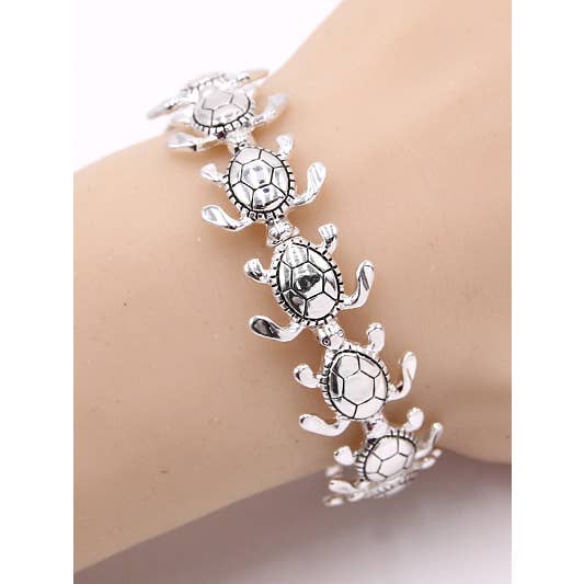 0011 PREMIERE – wholesale Berlockarmband – FR5851 Antik silversköldpadda Sea Life Metal Stretcharmband1