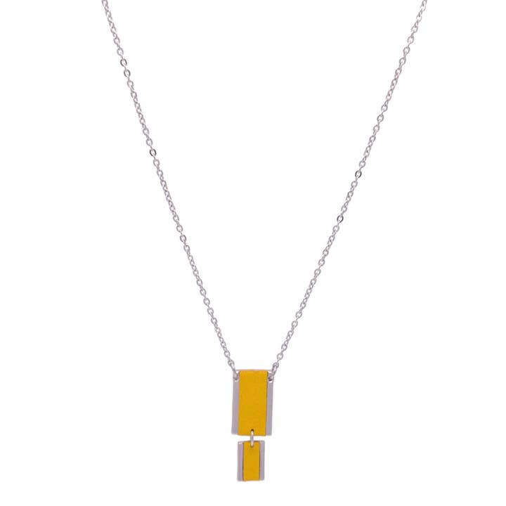 Double Rectangle Leather Inlay Necklace Yellow for wholesale by Sobo & Co Jewellery