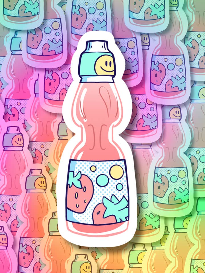 Autocollant vinyle Strawberry Soda pour la vente par Hikaru Tara Art Arst & Craft Gift Shop