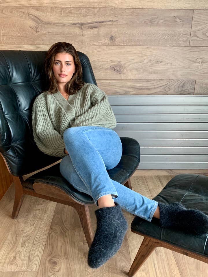 Kosy Home Wool Slipper Socks - Black Lava for wholesale on Faire4