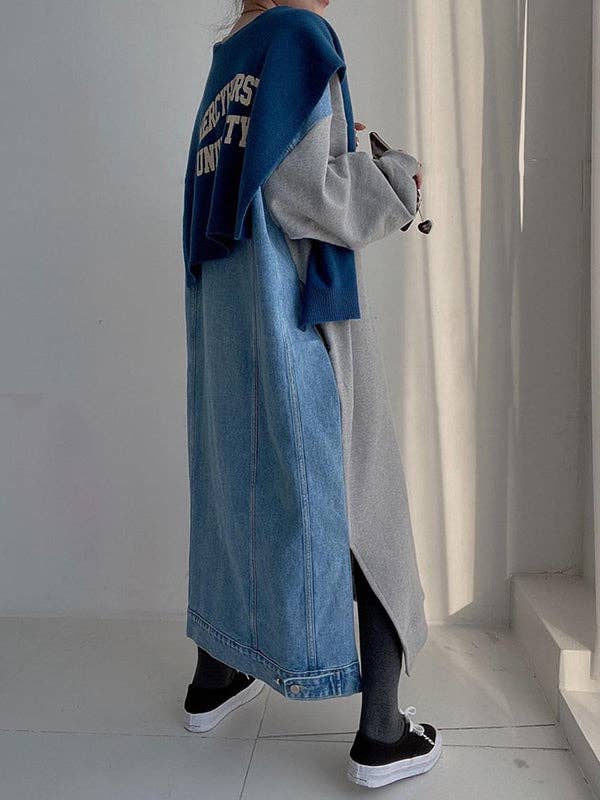 StyleGalX - Vente Robe – femme - Robes midi amples originales à manches longues et à col rond et imprimé de lettres3