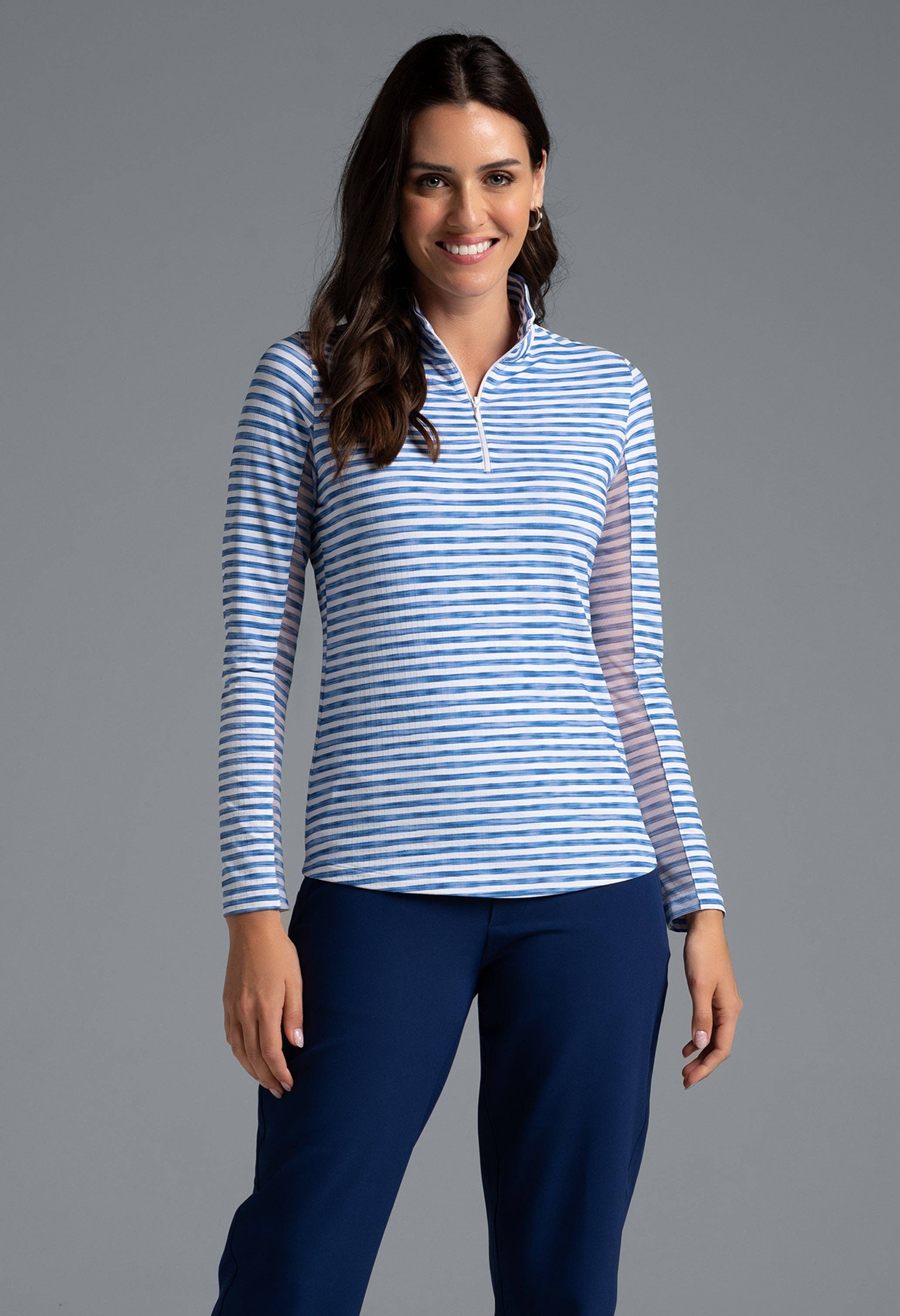 IBKÜL - Wholesale Athletic Top - Women's - Landon Stripe II  Print Long Sleeve Mock Neck Top – 1016410